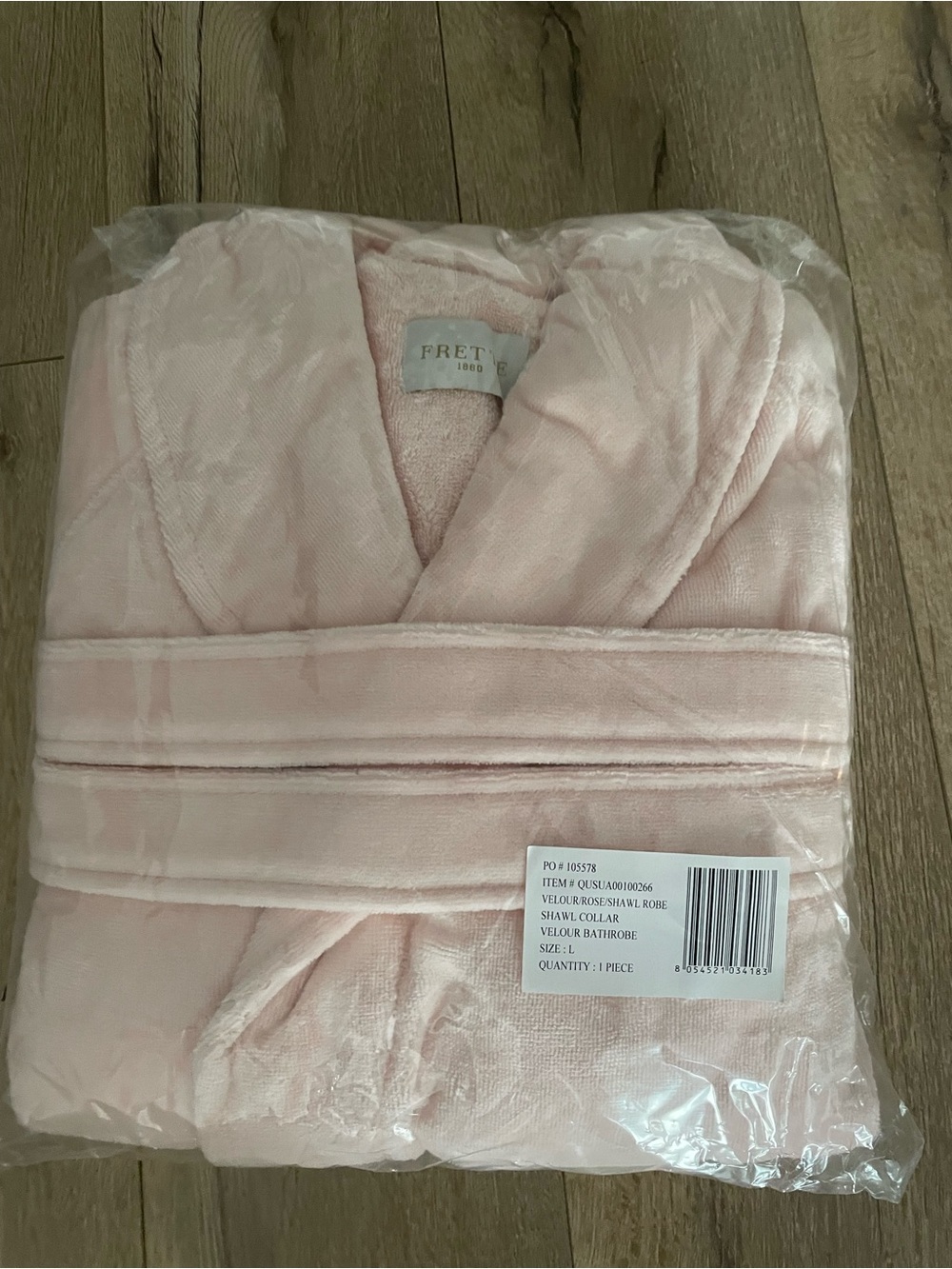 Frette Light Pink Velour Shawl-Collar Bathrobe with Belt